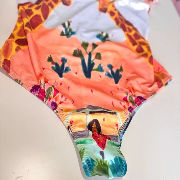 CAROLINA K. Giraffe Print Ruffle Sleeve One Piece Boho Swimsuit - Picture 5 of 16